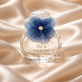 Kişiye Özel İsim Baskılı Mavi Ortanca Çiçekli Cam Kolonya Şişesi-Söz,Nişan, Nikah ve Sünnet Hediyeliği